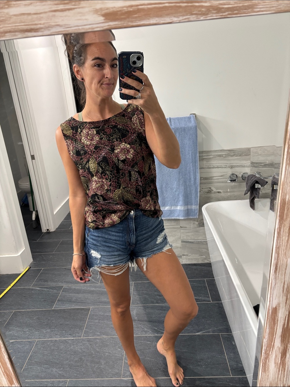 Vintage Whimsigoth sparkly stretchy floral top